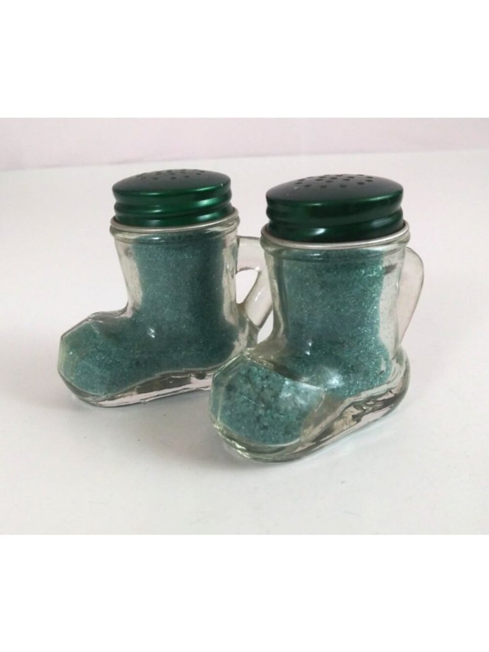 Vintage Santa's Boots Christmas Glass Salt & Pepper Shakers